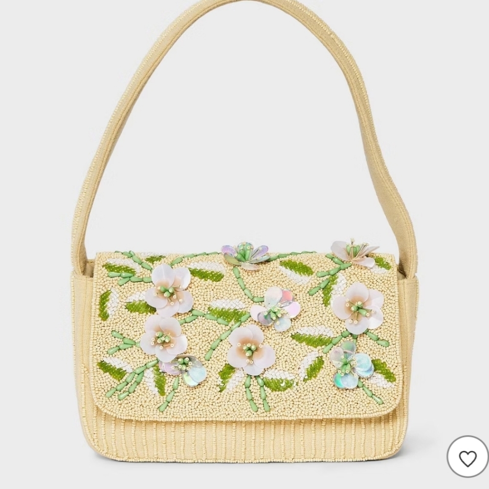 NEW NWT Floral Embellished Cream Handbag.